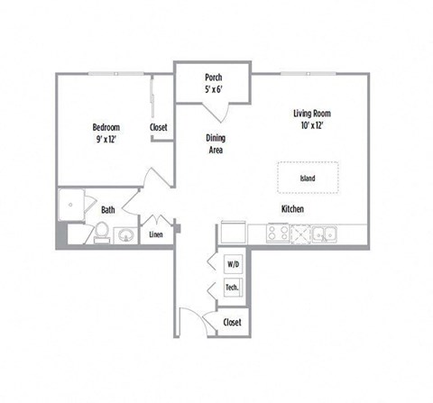 Floor plan for 1 bed, 1 bath, 660 sqft